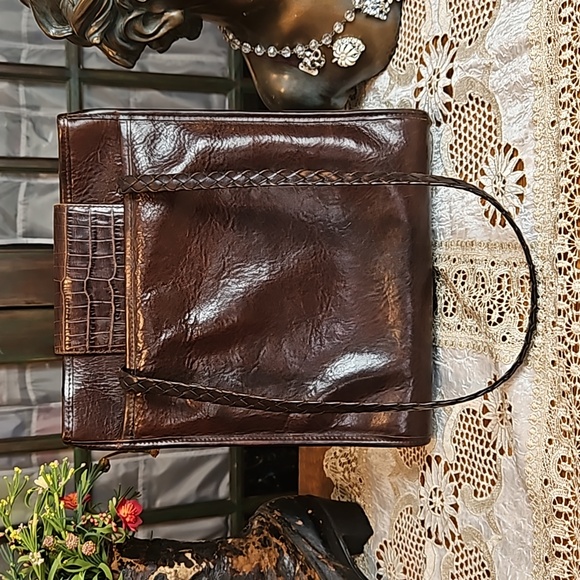 Vintage Brighton Donna Classic Tote Chocolate Croco Leather Shoulder Bag Purse - Picture 2 of 16